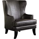 Grant Wingback Accent Chair in Brown Crackle Leatherette