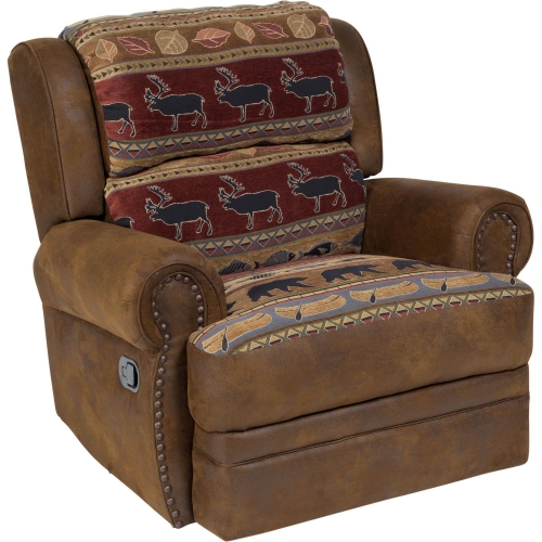 Hunter Manual Recliner in Brown Leatherette w/ Reversible Wildlife Pattern