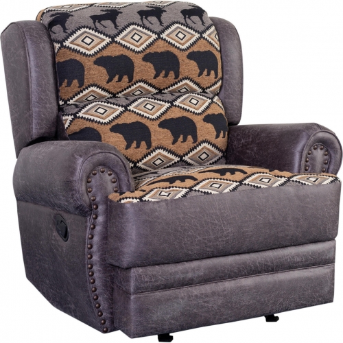 Hunter Manual Recliner in Gray Leatherette with Reversible Wildlife Pattern