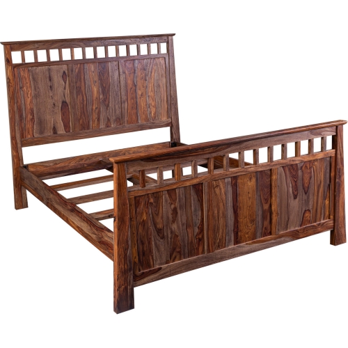 Kalispell Queen Bed in Honey Brown Finish Solid Sheesham Wood