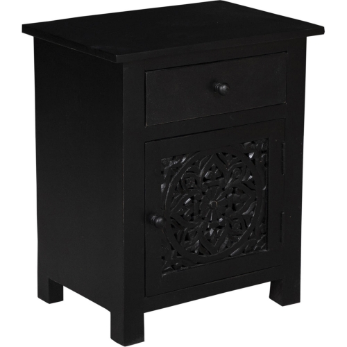 Bali Hand Carved Nightstand in Black Solid Wood