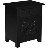 Bali Hand Carved Nightstand in Black Solid Wood