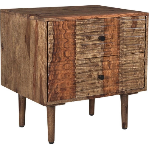 Waves Nightstand in Brown Solid Sheesham Wood