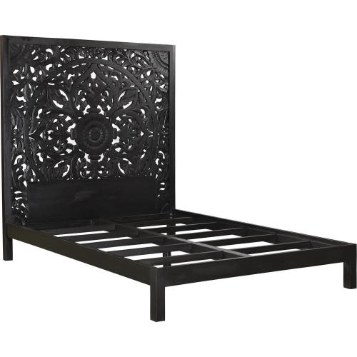 Bali Hand Carved Queen Bed in Black Solid Wood