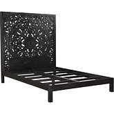 Bali Hand Carved Queen Bed in Black Solid Wood