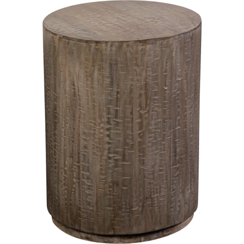 Drum End Table in Gray Wash Mango Wood