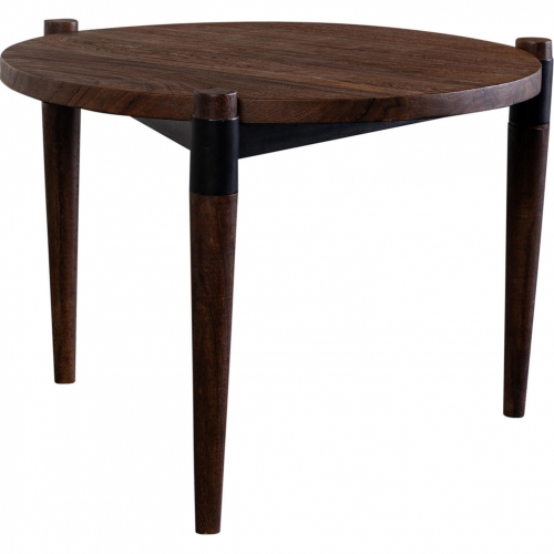 Santiago End Table in Brown Solid Acacia Wood & Black Metal