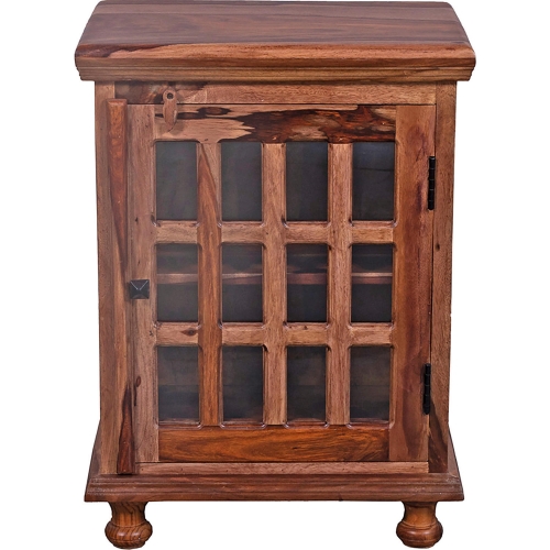 Taos Cabinet in Brown Finish Solid Sheesham Wood & Glass