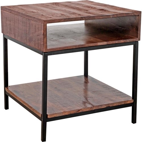 Lakewood End Table in Distressed Finish Solid Wood & Black Metal