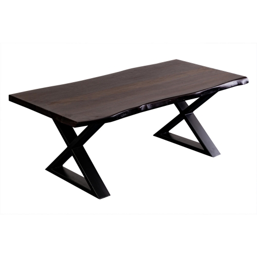 Manzanita Coffee Table in Gray Finish Live Edge Solid Wood & Gray Metal