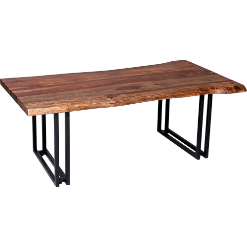 Manzanita Coffee Table in Brown Finish Live Edge Solid Wood & Gray Metal