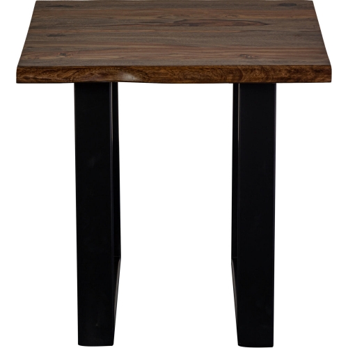 Manzanita End Table in Brown Finish Live Edge Solid Wood & Gray Metal