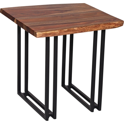 Manzanita End Table in Brown Finish Live Edge Solid Wood & Gray Metal