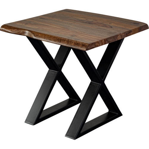 Manzanita End Table in Brown Finish Live Edge Solid Wood & Gray Metal