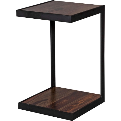 Manzanita End Table in Brown Finish Live Edge Solid Wood & Black Metal