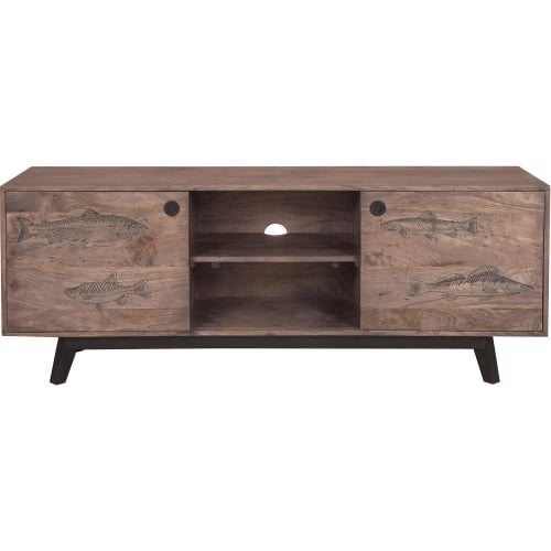 Fish 64" TV Stand in Gray Finish Solid Wood