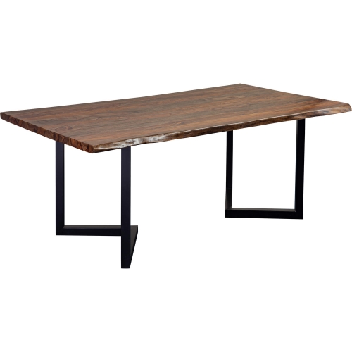 Manzanita 70" Dining Table in Brown Finish Live Edge Solid Wood & Gray Metal