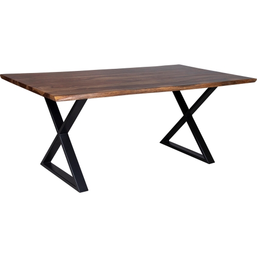 Manzanita 82" Dining Table in Brown Finish Live Edge Solid Wood & Gray Metal