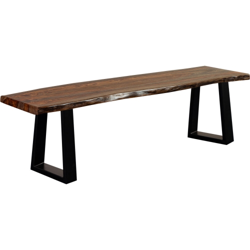 Manzanita Dining Bench in Brown Finish Live Edge Solid Wood & Gray Metal