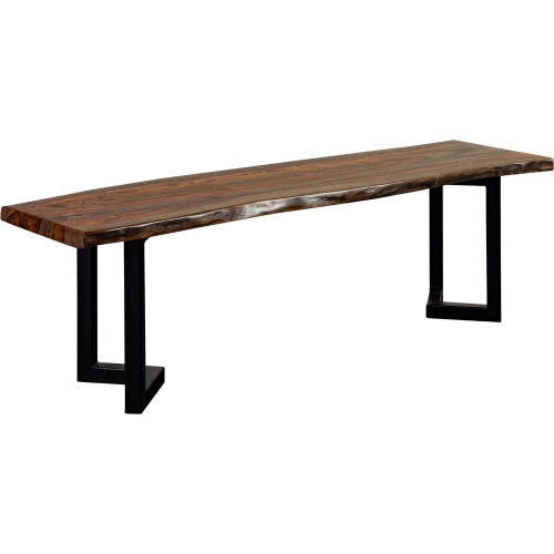 Manzanita Dining Bench in Brown Finish Live Edge Solid Wood & Gray Metal