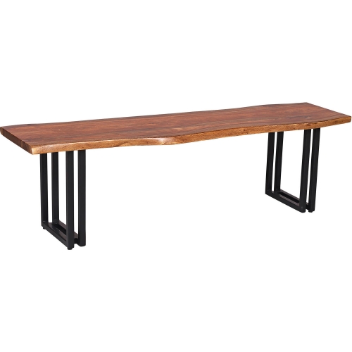 Manzanita Dining Bench in Brown Finish Live Edge Solid Wood & Gray Metal