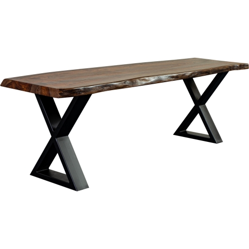 Manzanita Dining Bench in Brown Finish Live Edge Solid Wood & Gray Metal