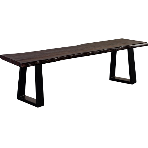 Manzanita Dining Bench in Gray Finish Live Edge Solid Wood & Gray Metal