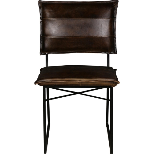 Malin Dining Chair in Dark Brown Leather & Black Metal (Set of 2)