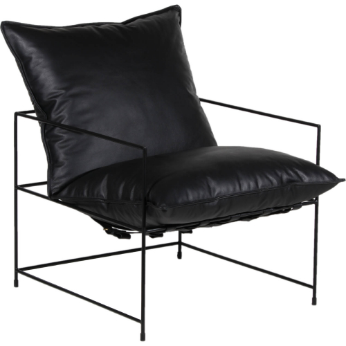 Hagen Accent Chair in Black Top Grain Leather & Black Iron Frame