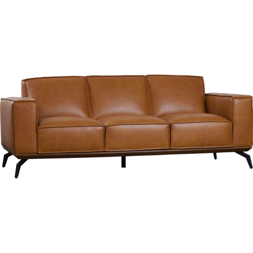 Carina Sofa in Brown Top Grain Leather, Wood & Black Metal