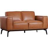 Carina Loveseat in Brown Top Grain Leather, Wood & Black Metal