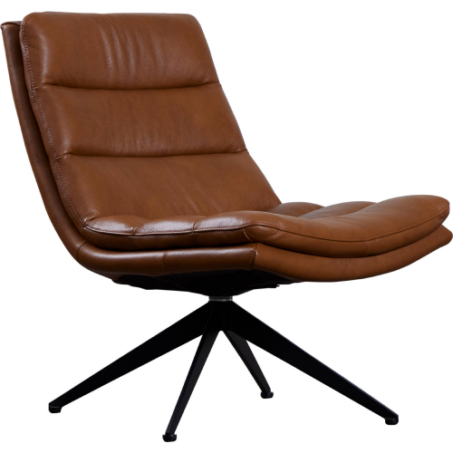 Cetus Swivel Accent Chair in Channel Tufted Camel Brown Leather