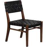 Kier Dining Chair in Black Basket Woven Leather & Wood (Set of 2)