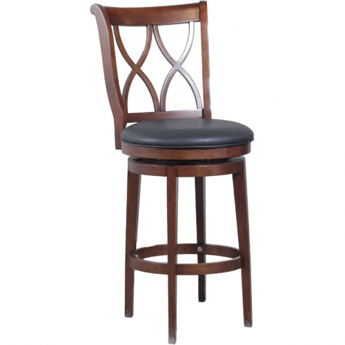 Carmen Big & Tall Barstool in Rustic Oak Wood w/ Black Upholstery