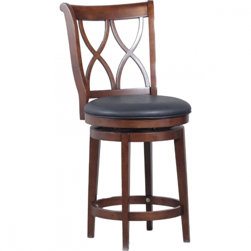 Carmen Big & Tall Counter Stool in Rustic Oak Wood w/ Black Upholstery