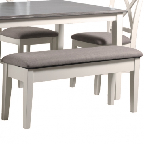 Jane Storage Dining Bench in Vanilla White & Taupe Fabric