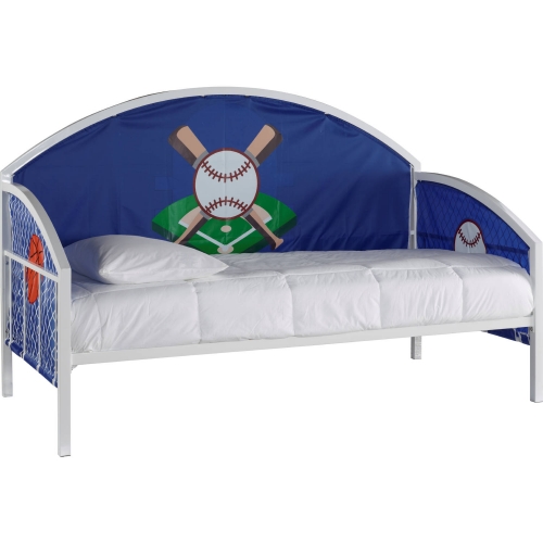 Big Game Sport Twin Daybed in White Metal & Multicolor Fabric