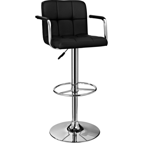 Black & Chrome Leatherette Quilted Bar Stool