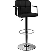 Black & Chrome Leatherette Quilted Bar Stool