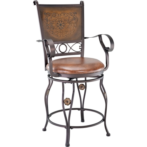 Big & Tall Copper Stamped Back Counter Height Stool w/ Arms in Bronze Powder Coat