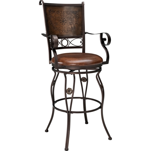 Big & Tall Copper Stamped Back Bar Stool w/ Arms in Bronze Powder Coat