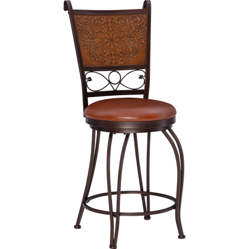 Stamped Back Counter Stool in Rust Leatherette, Bronze & Copper