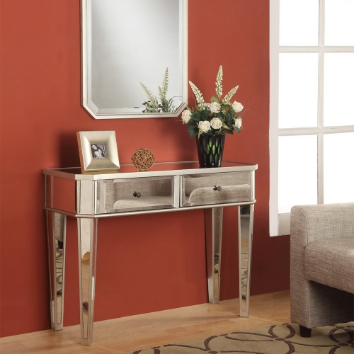 Mirrored Console w/ Silver Wood