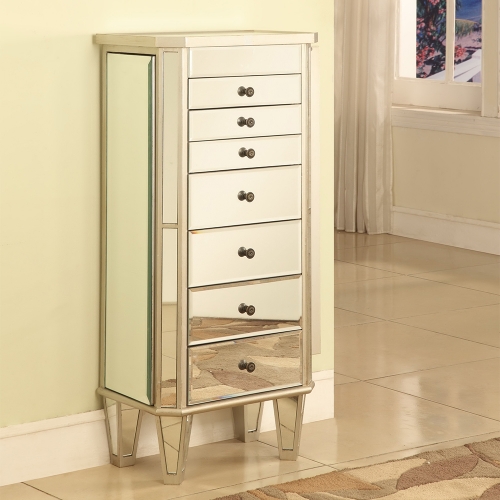 Mirrored Jewelry Storage Armoire w/ Silver Wood