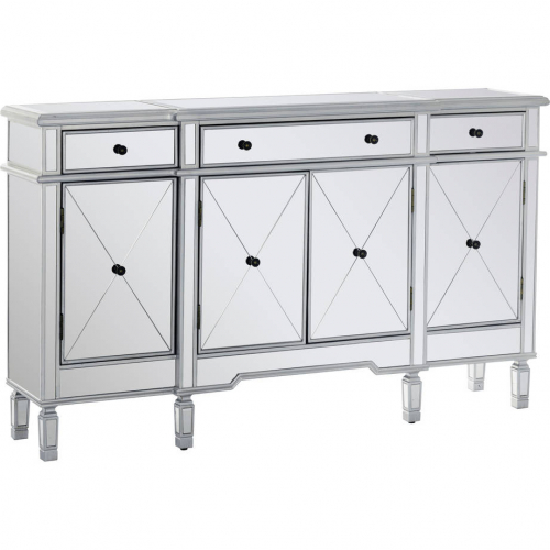 Mirrored 3 Drawer 4 Door Console Table in Silver