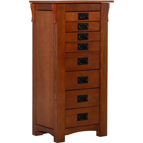 Anna Lee Jewelry Armoire in Mission Oak Finish Wood