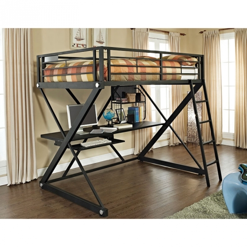 Z-Bedroom Full Size Study Loft Bunk Bed in Textured Black