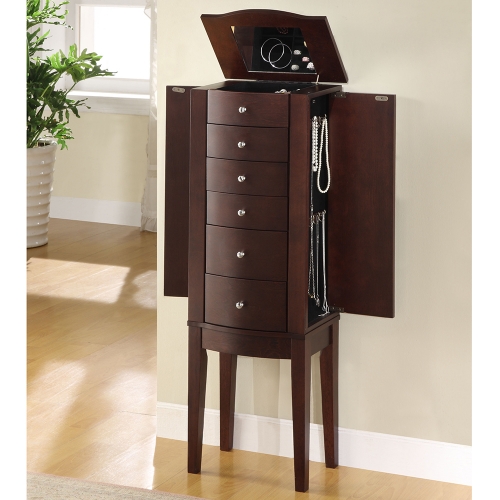 6 Drawer Jewelry Armoire w/ Mirror in Merlot