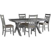 Turino 5 Piece Dining Set in Rustic Grey Oak & Tan Fabric