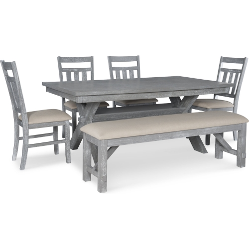 Turino 6 Piece Dining Set in Grey Oak Finish & Tan Fabric